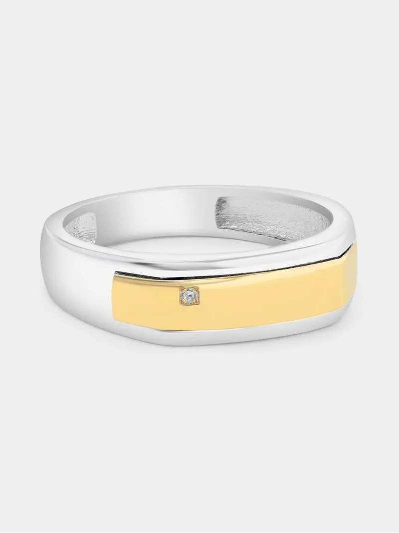 Yellow Gold & Sterling Silver Diamond Two-Tone Square Ring