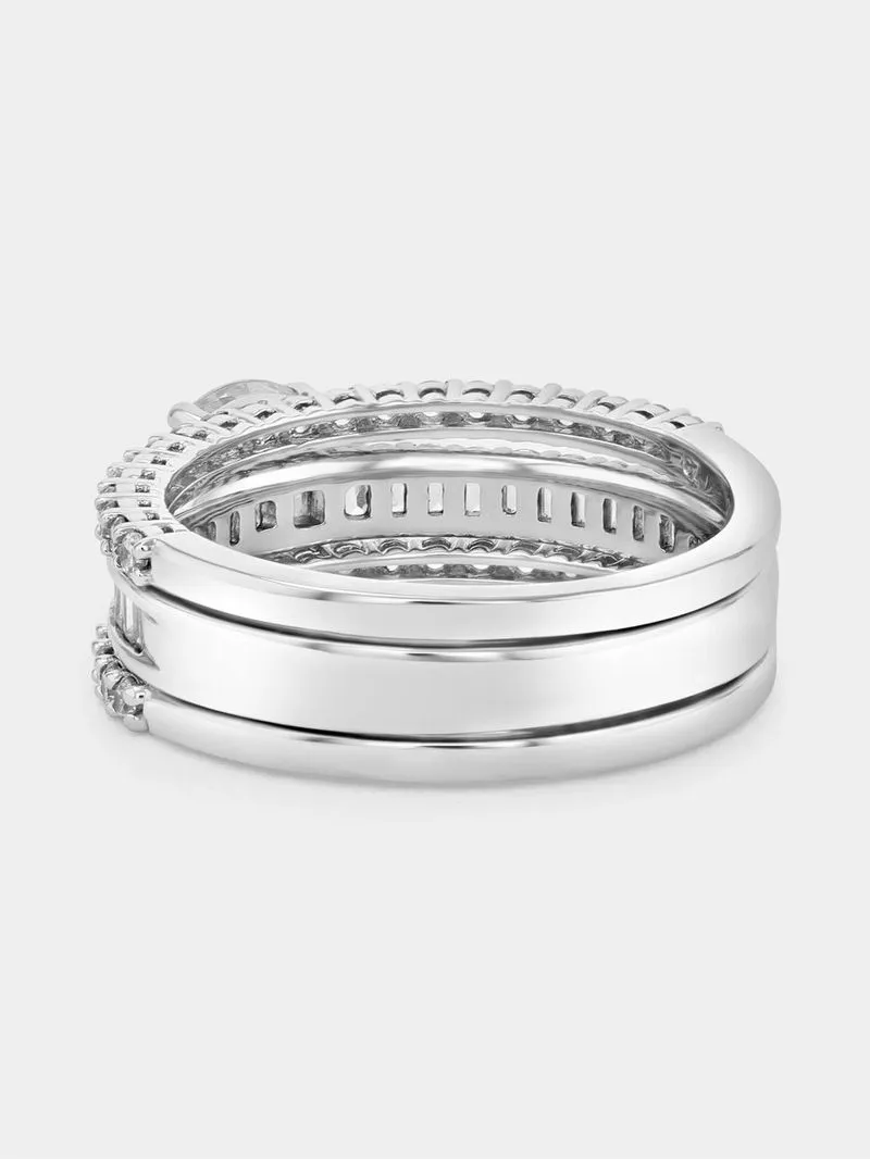 Cheté Sterling Silver Cubic Zirconia Solitaire Baguette Triple Set Ring