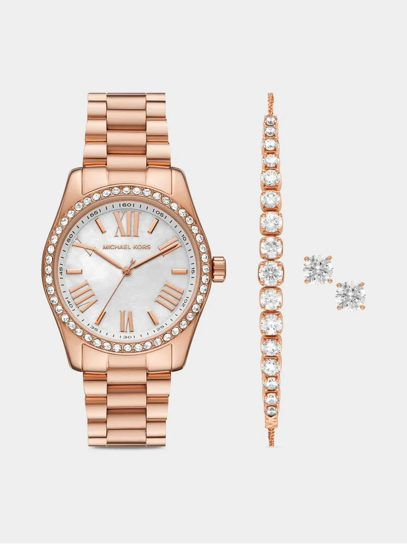 Michael Kors Lexington Rose Plated Earrings, Bracelet & Watch Set