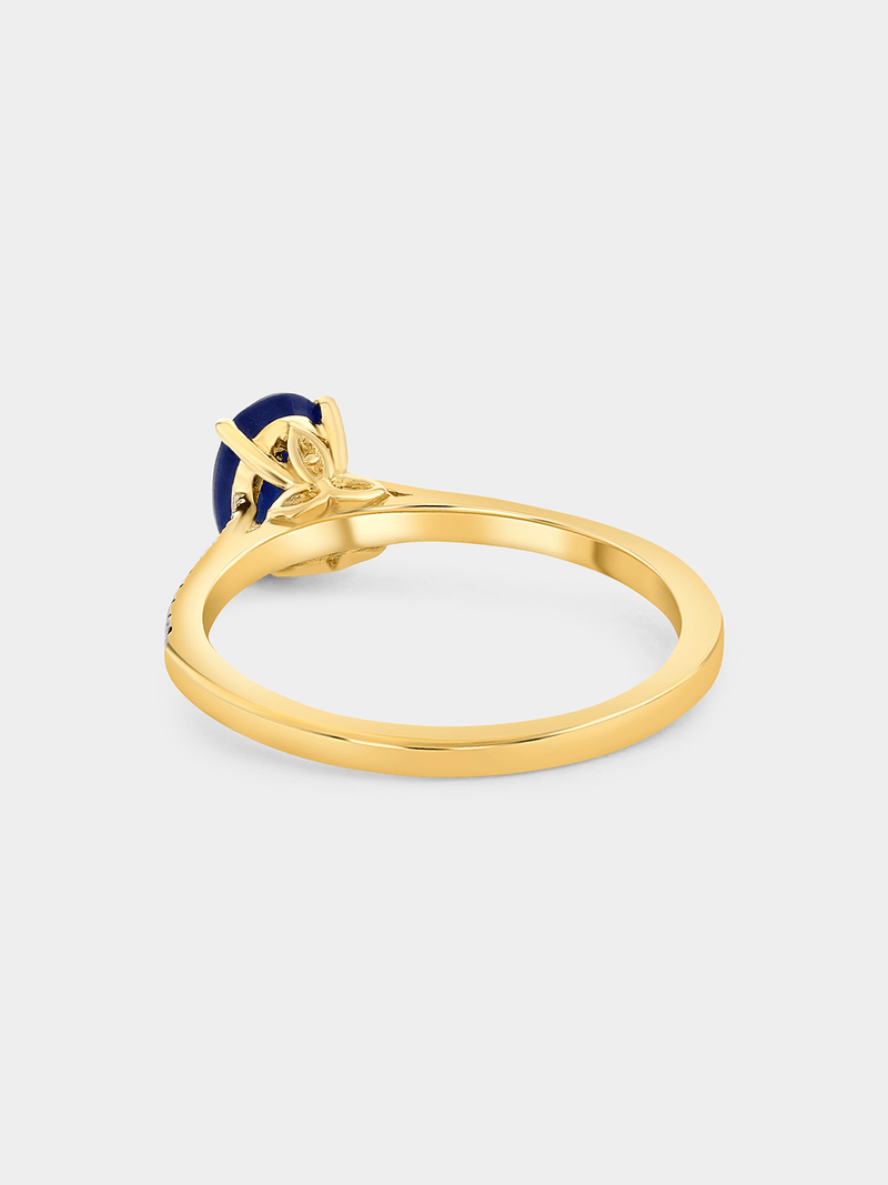 Yellow Gold Lab Grown Blue Sapphire & Moissanite Women’s Oval Ring