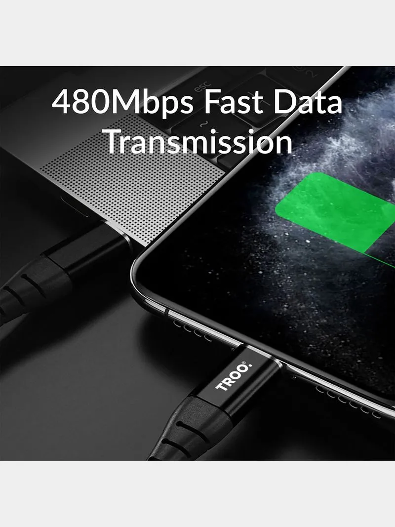 TROO™ Fast Charge & Sync 60W USB-C To USB-C Braided Cable