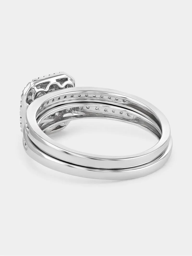 White Gold 0.52ct Diamond Emerald-Cut Halo Twinset Ring