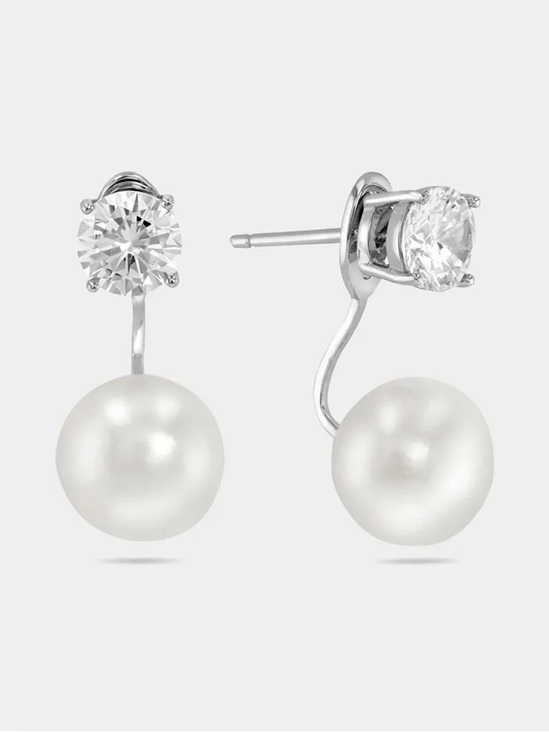 Cheté Sterling Silver Freshwater Pearl & Cubic Zirconia Drop Earrings