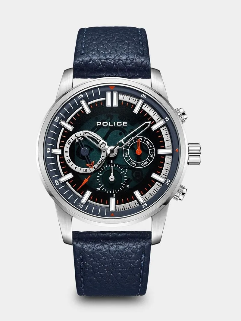 Police Men's Greenlane Stainless Steel & Blue Leather Chronograph Watch