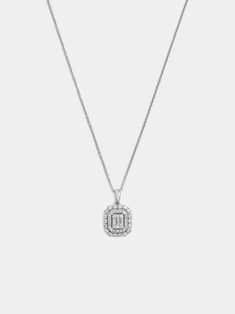 White Gold 0.30ct Diamond Emerald Halo Pendant