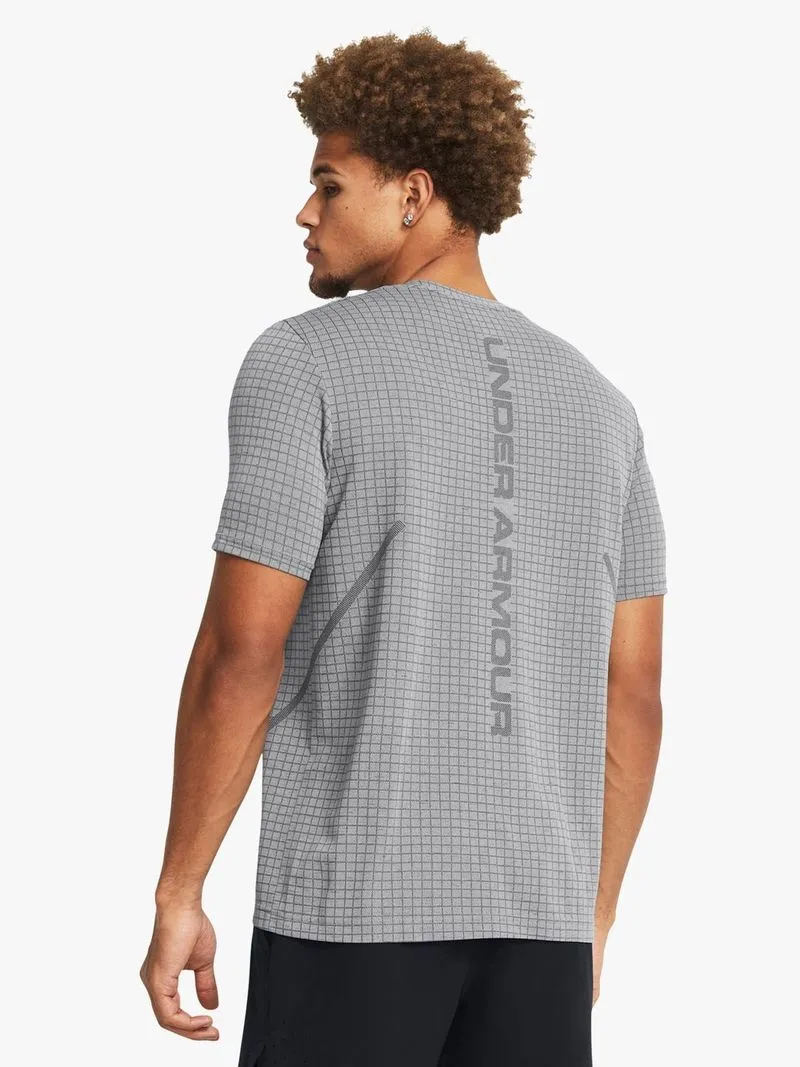 Mens Under Armour Seamless Grid Grey Short Sleeve Tee