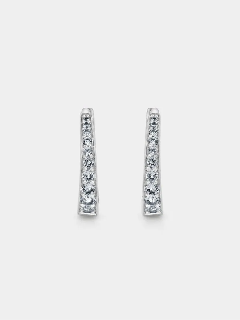 Sterling Silver Diamond & Created White Sapphire Curve Hoop Earrings
