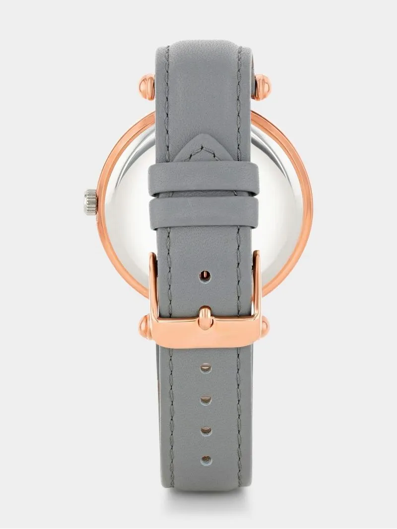 Tempo Timepiece Collection Rose Plated Gunmetal Dial Grey Leather Watch