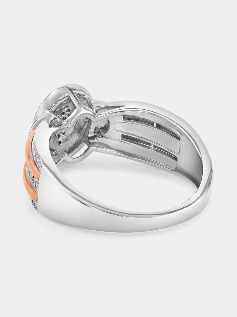 Rose Gold & Sterling Silver Diamond Oval Cluster Halo Ring