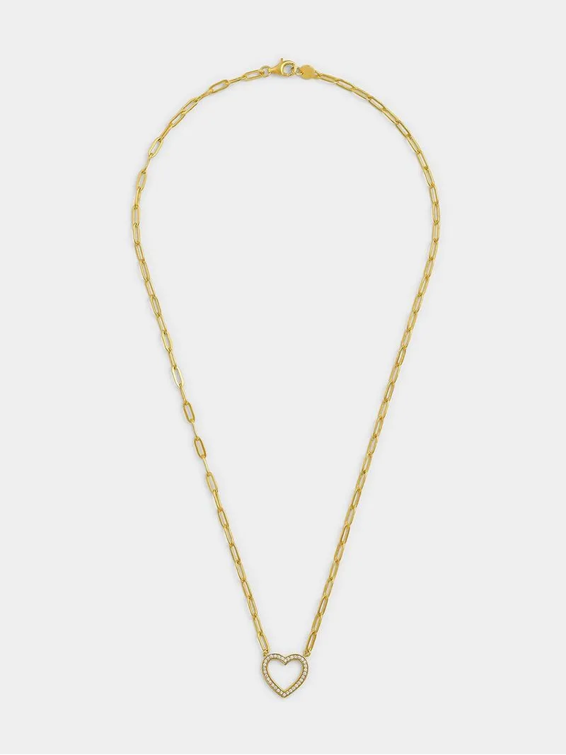 Gold Plated Sterling Silver Cubic Zirconia Open Heart Pendant