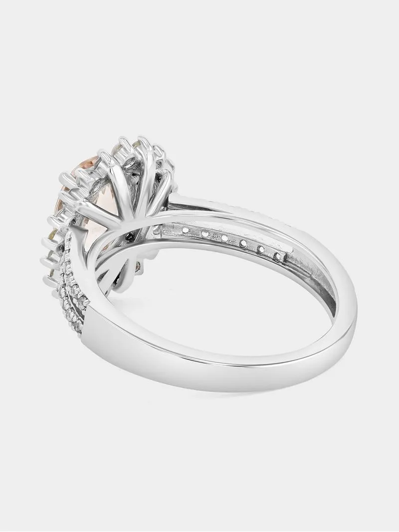 White Gold Diamond & Pink Morganite Oval Halo Ring