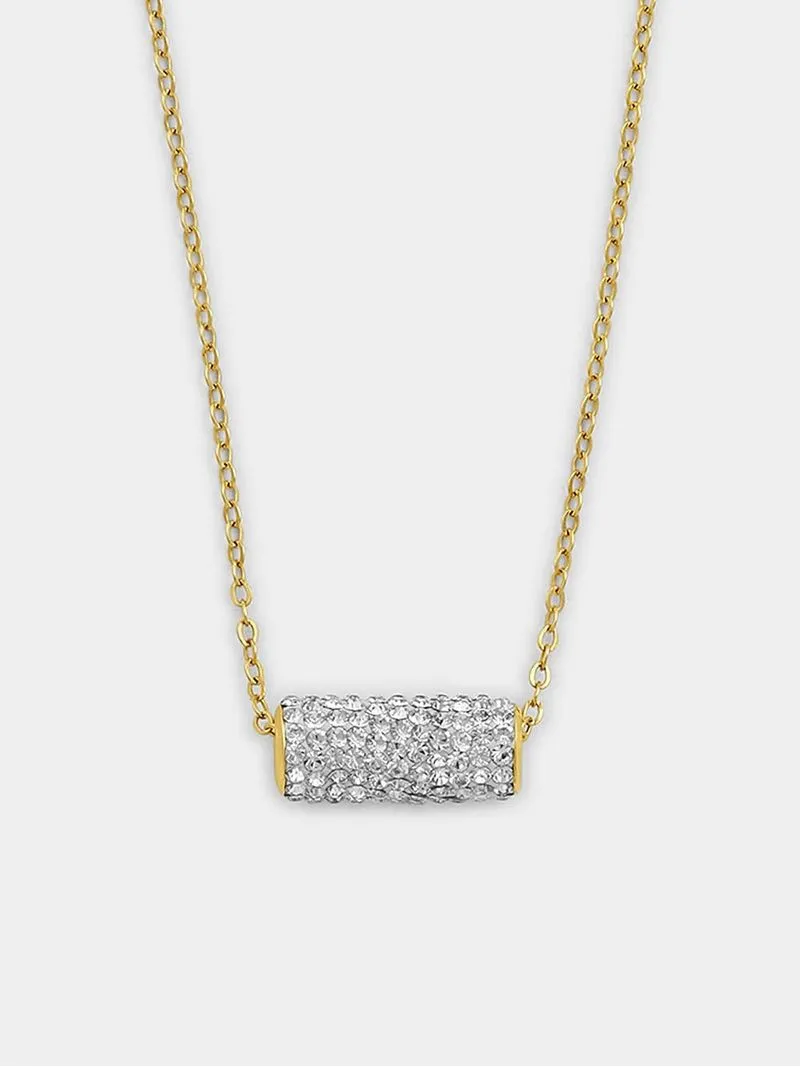 Yellow Gold & Sterling Silver Crystal Barrel Pendant on a chain