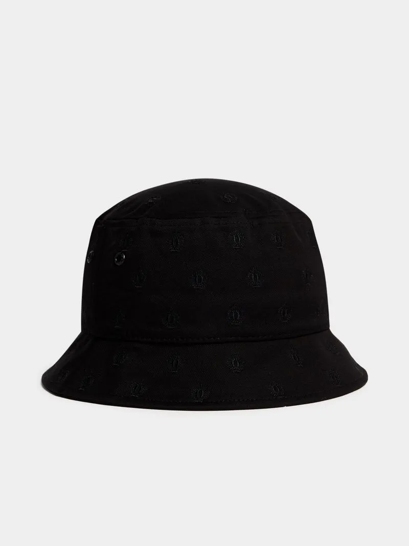 Fabiani Men's All Of Print Embroidery Crest Black Bucket Hat