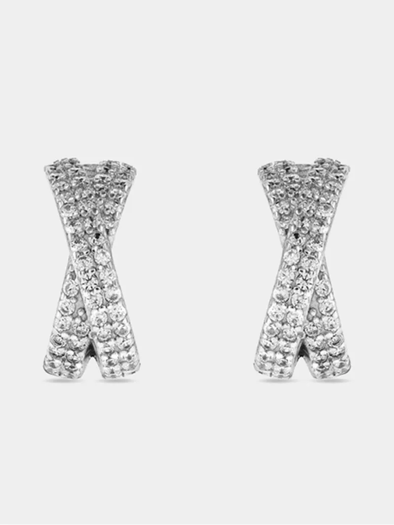 Sterling Silver & Cubic Zirconia Crossover Hoop Earrings