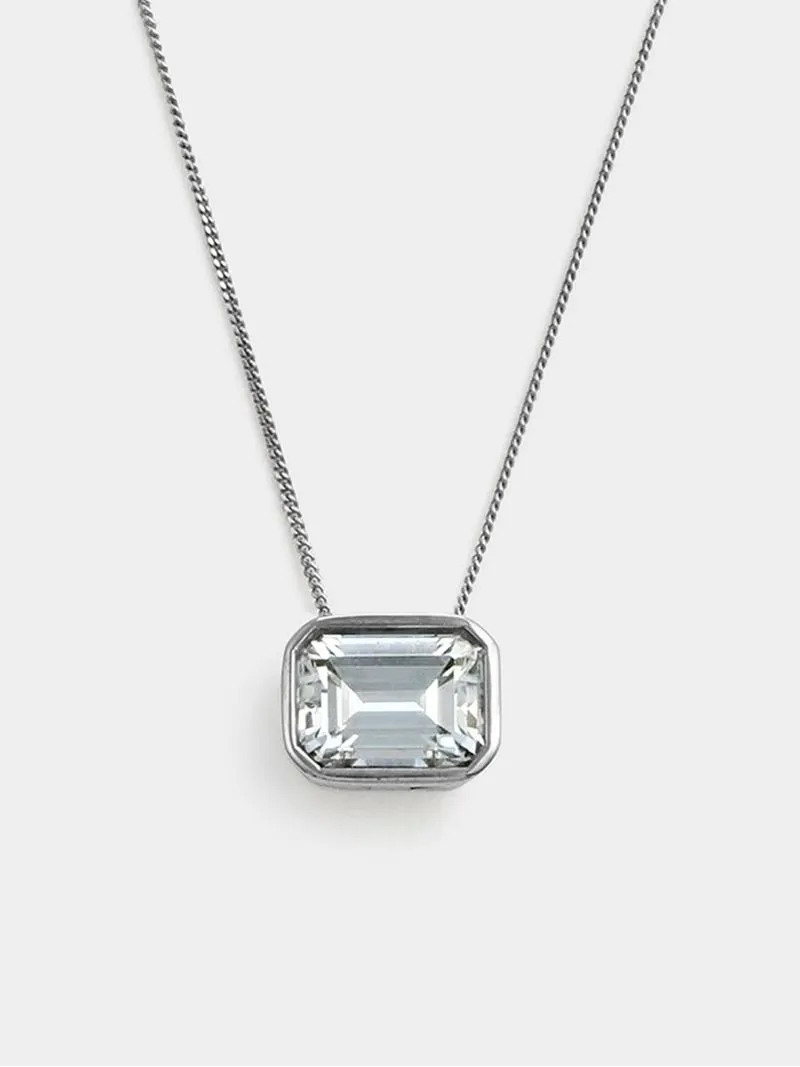 White Gold Moissanite Women’s Emerald-Cut Pendant