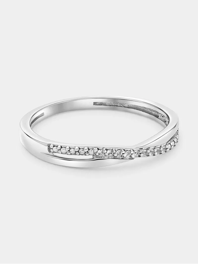 White Gold Diamond & Created Sapphire Twisted Anniversary Ring