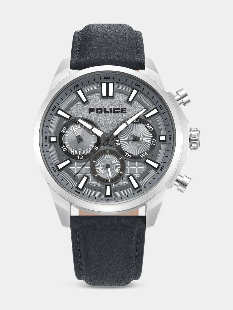 Police Rangy Stainless Steel Cool Grey Dial Grey Leather Watch
