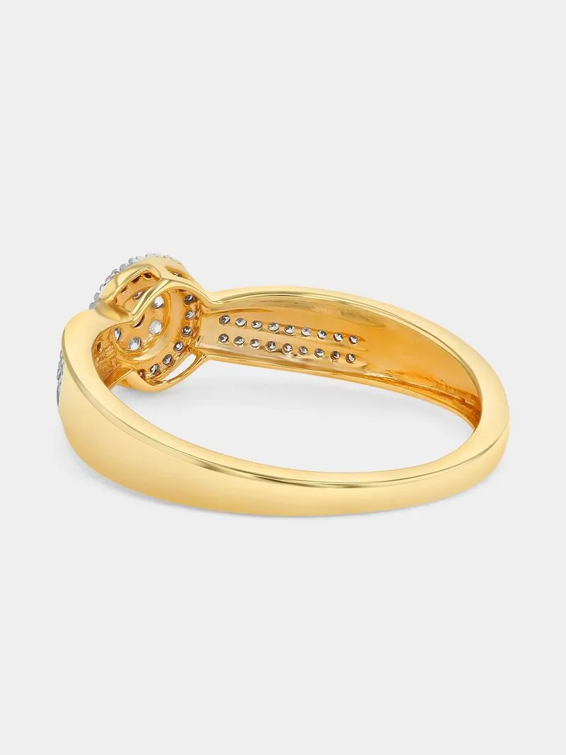 Yellow Gold 0.16ct Diamond Round Halo Crossover Ring