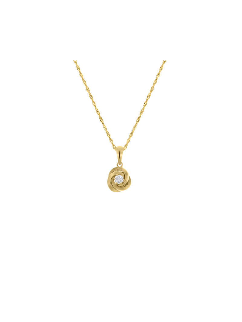Yellow Gold & Sterling Silver,Cubic Zirconia Flower Pendant on a Chain