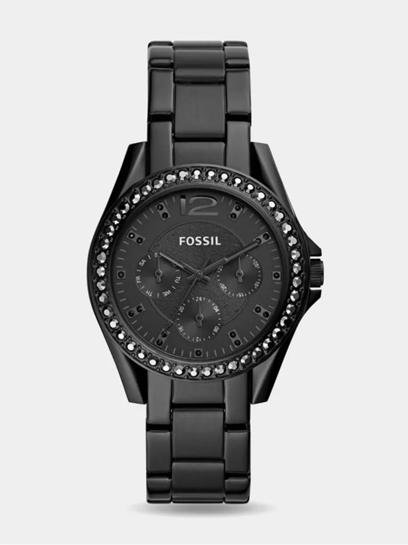 Fossil Riley Black Plated Stainless Steel Multi-Dial Bracelet Watch