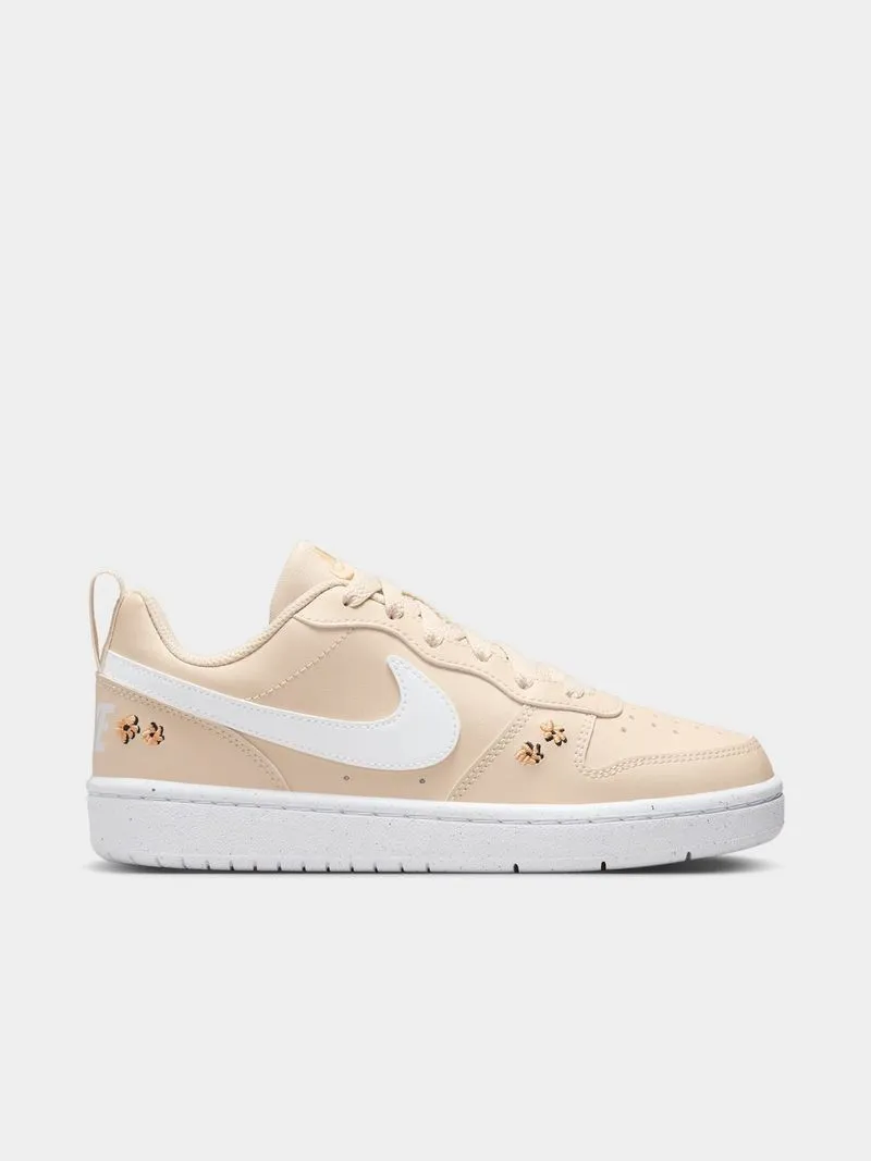 Junior Grade-School Nike Court Borough Low Sand/White Sneakers