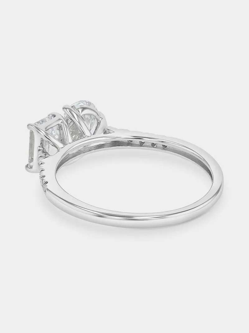 White Gold 1.5ct Lab Grown Diamond Emerald & Pear Two-Stone Ring