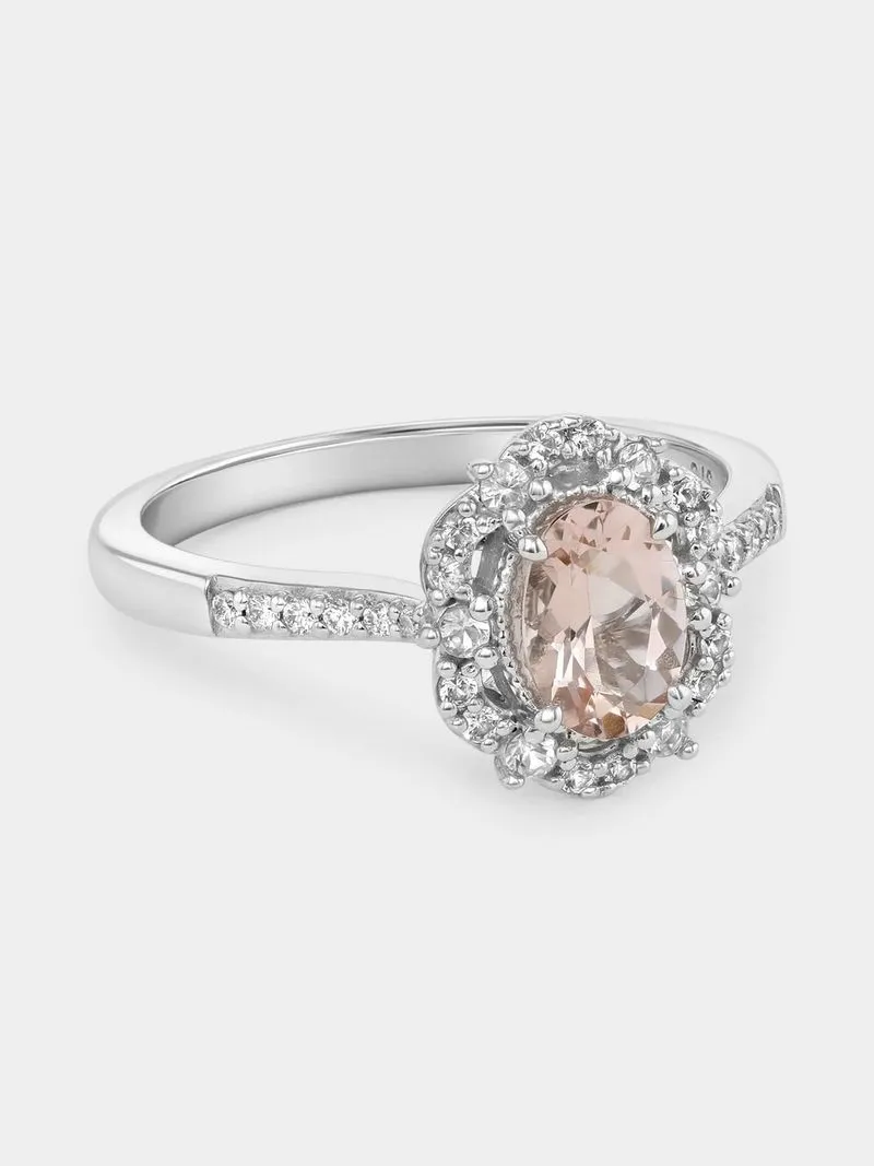 Rose Gold Morganite & Lab Grown Diamond Oval Halo Ring