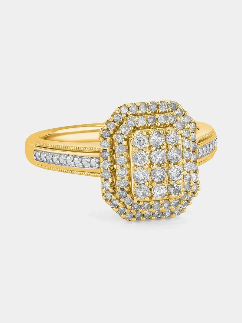 Yellow Gold 0.50ct Diamond Rectangle Halo Multi-Stone Ring