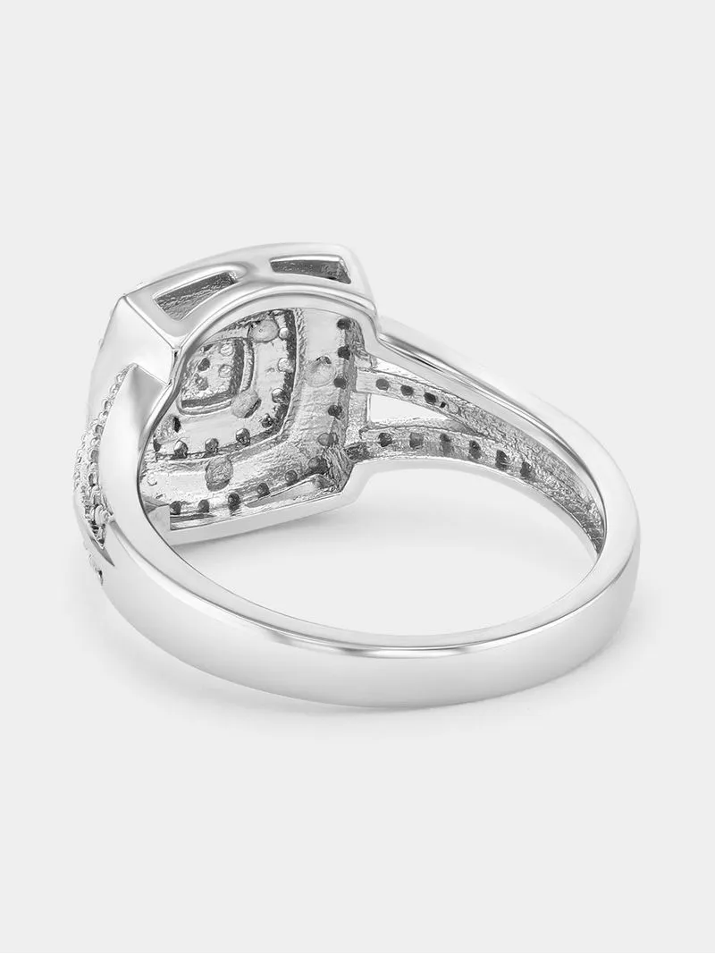 Yellow Gold & Sterling Silver Diamond Cushion Double Halo Ring