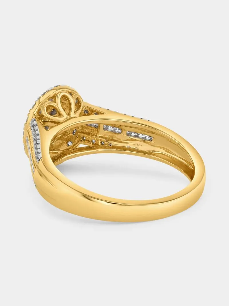 Yellow Gold 0.50ct Diamond Oval Halo Multi-Stone Ring