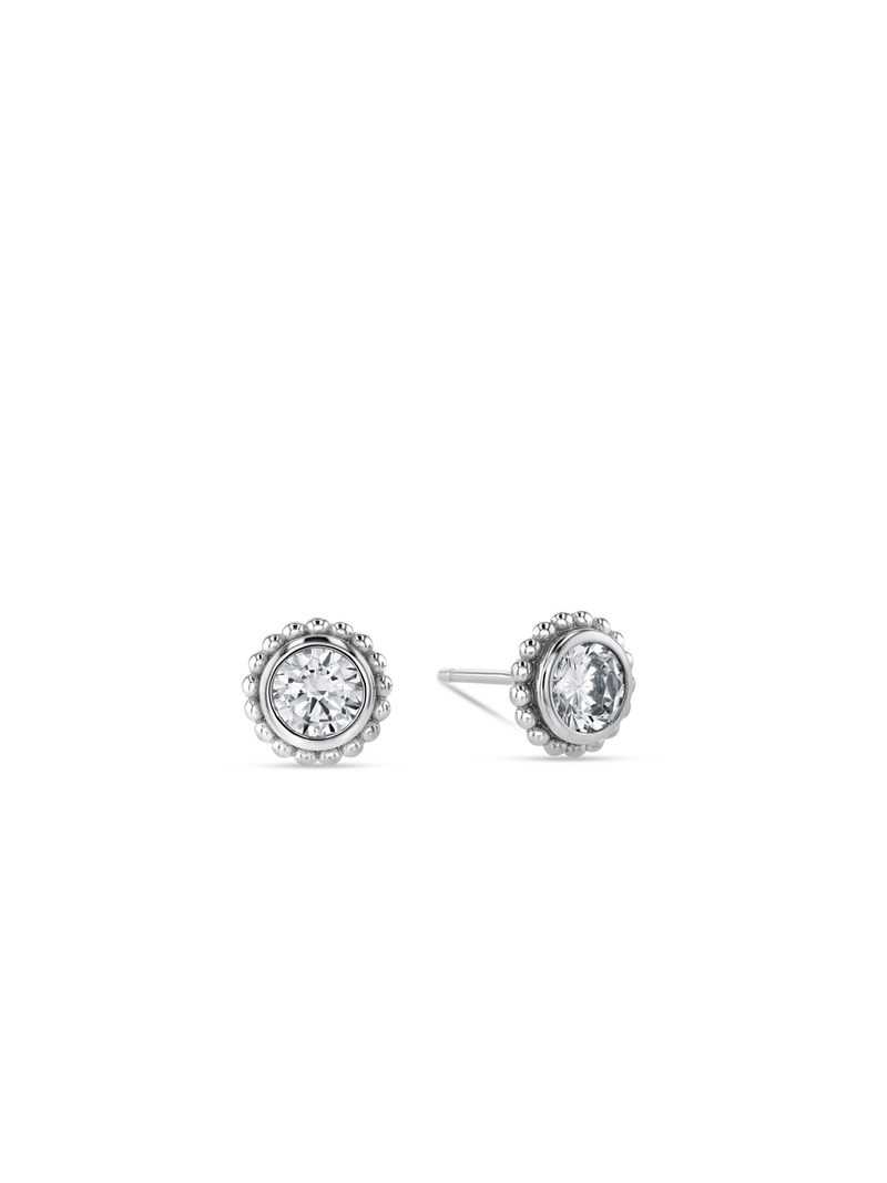Sterling Silver Cubic Zirconia Women’s Beaded Halo Stud Earrings