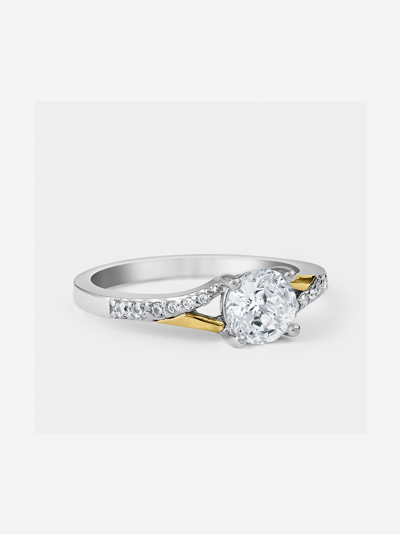 Yellow Gold & Sterling Silver, Cubic Zirconia Twist Solitaire Ring