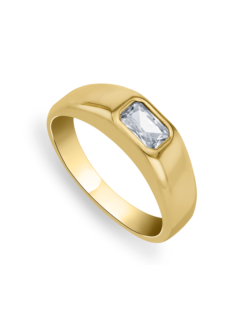 Stainless Steel Gold Plated & Emerald Cubic Zirconia Men's Dress Ring