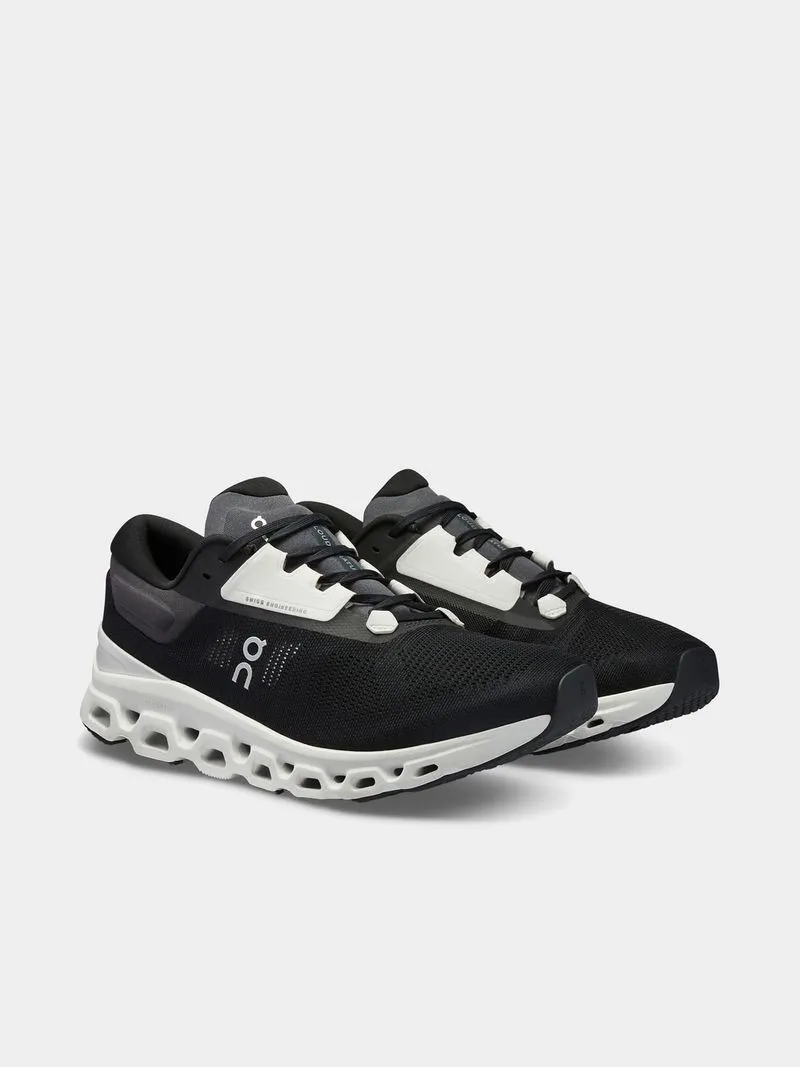 Mens On Running Cloudstratus 3.0 Black/White Running Shoes
