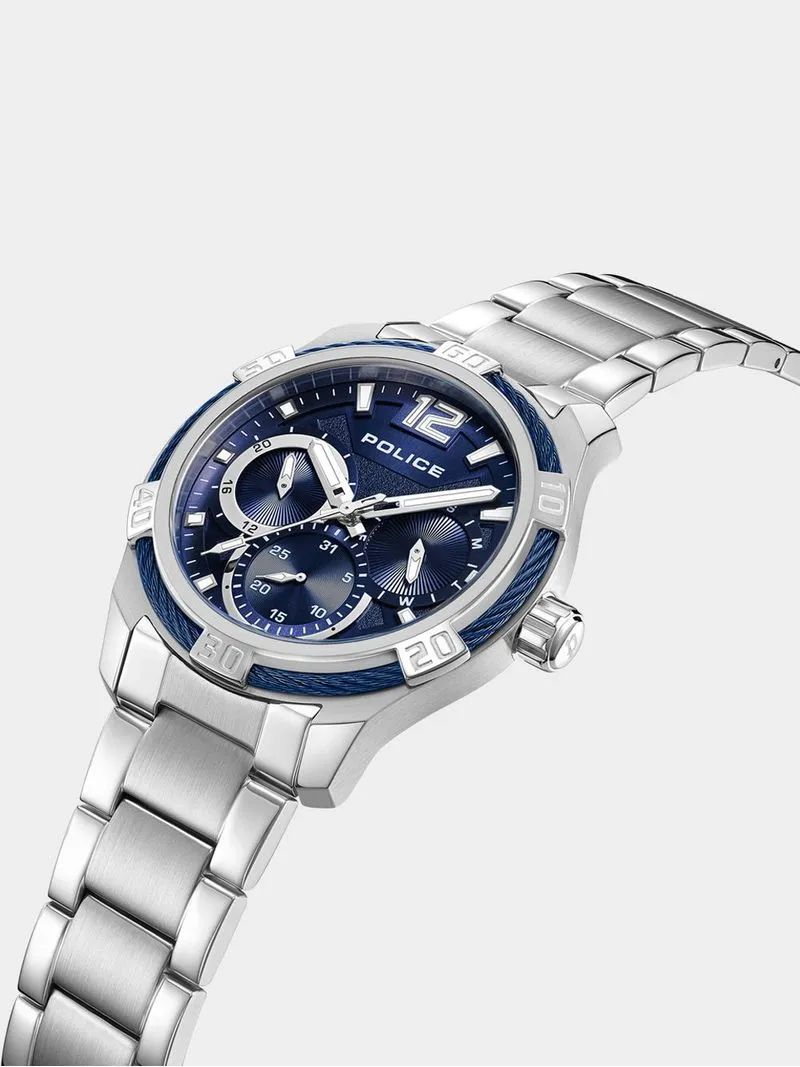 Police Chokery Silver Plated Navy Multi-Dial Stainless Steel Bracelet Watch