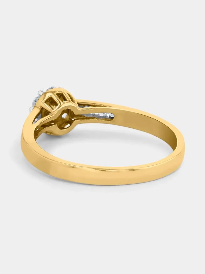 Yellow Gold 0.33ct Diamond Cushion Halo Split-Shank Women’s Ring