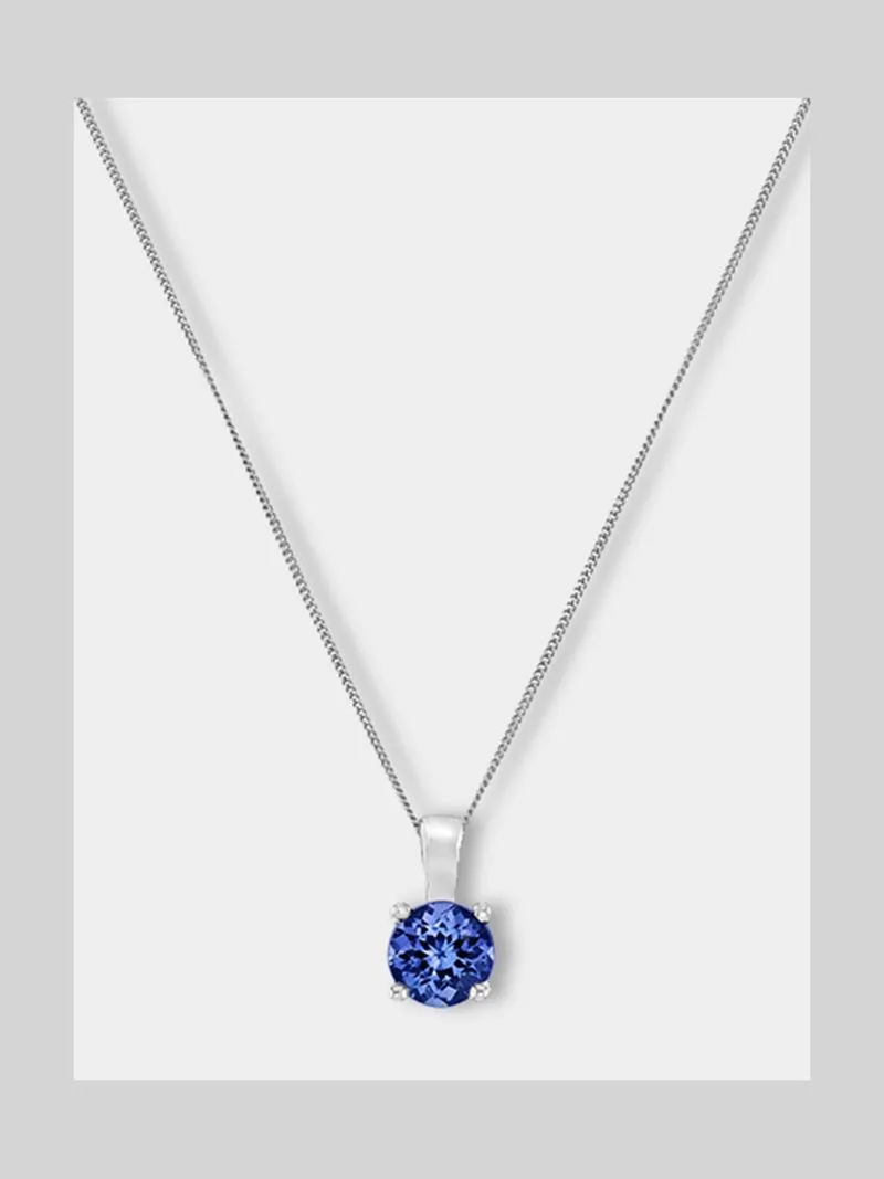 9ct White Gold & Tanzanite Round Solitaire Pendant