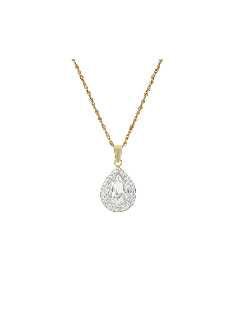 Yellow Gold & Sterling Silver, Pear Cut Crystal pendant on a chain