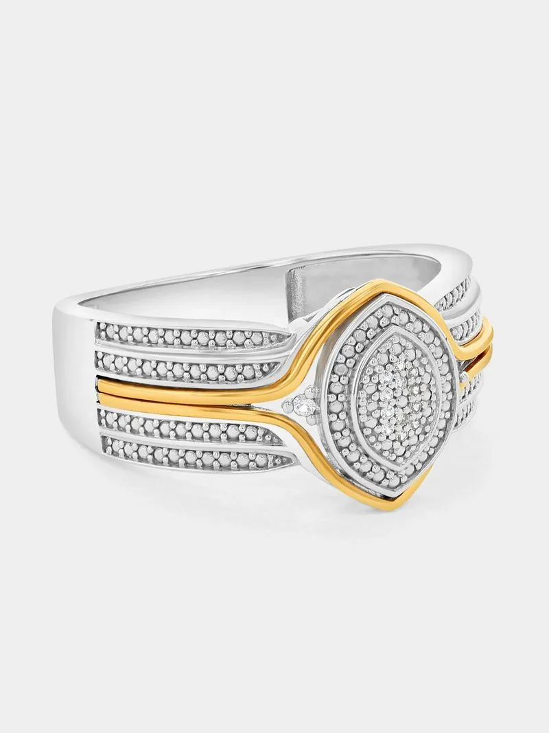 Yellow Gold & Sterling Silver Diamond & Created Sapphire Marquise Ring