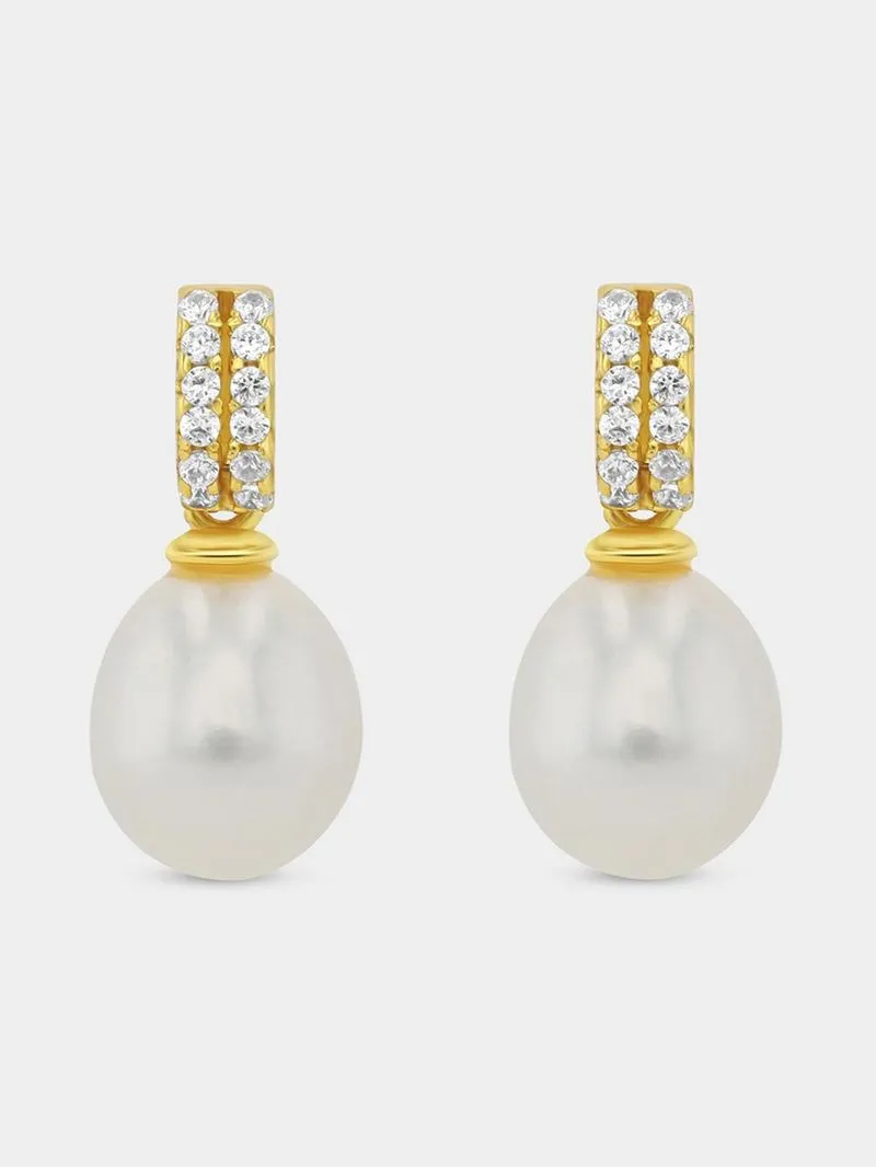 Gold Plated Sterling Silver Freshwater Pearl Drop Earrings