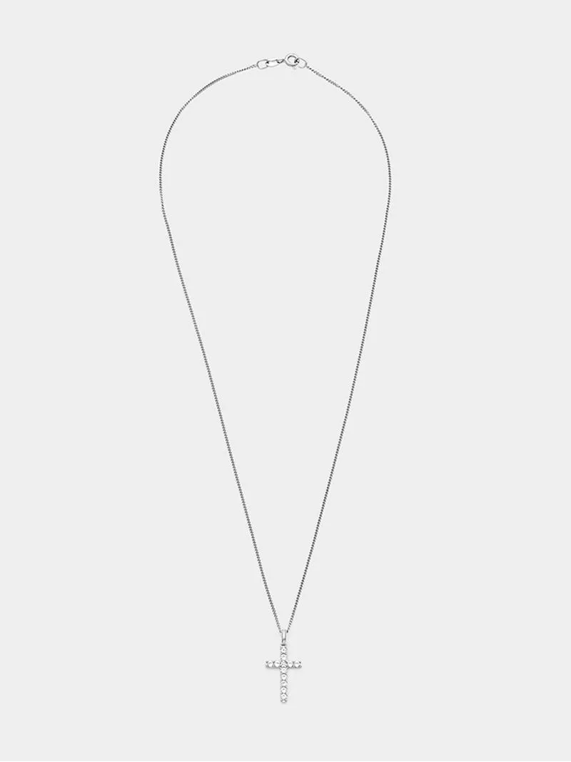 Sterling Silver Diamond & Created White Sapphire Cross Pendant
