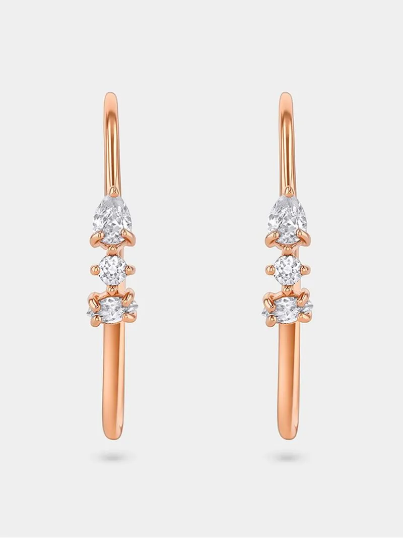 Rose Gold Plated Cubic Zirconia Women’s Skinny Open Hoop Earrings