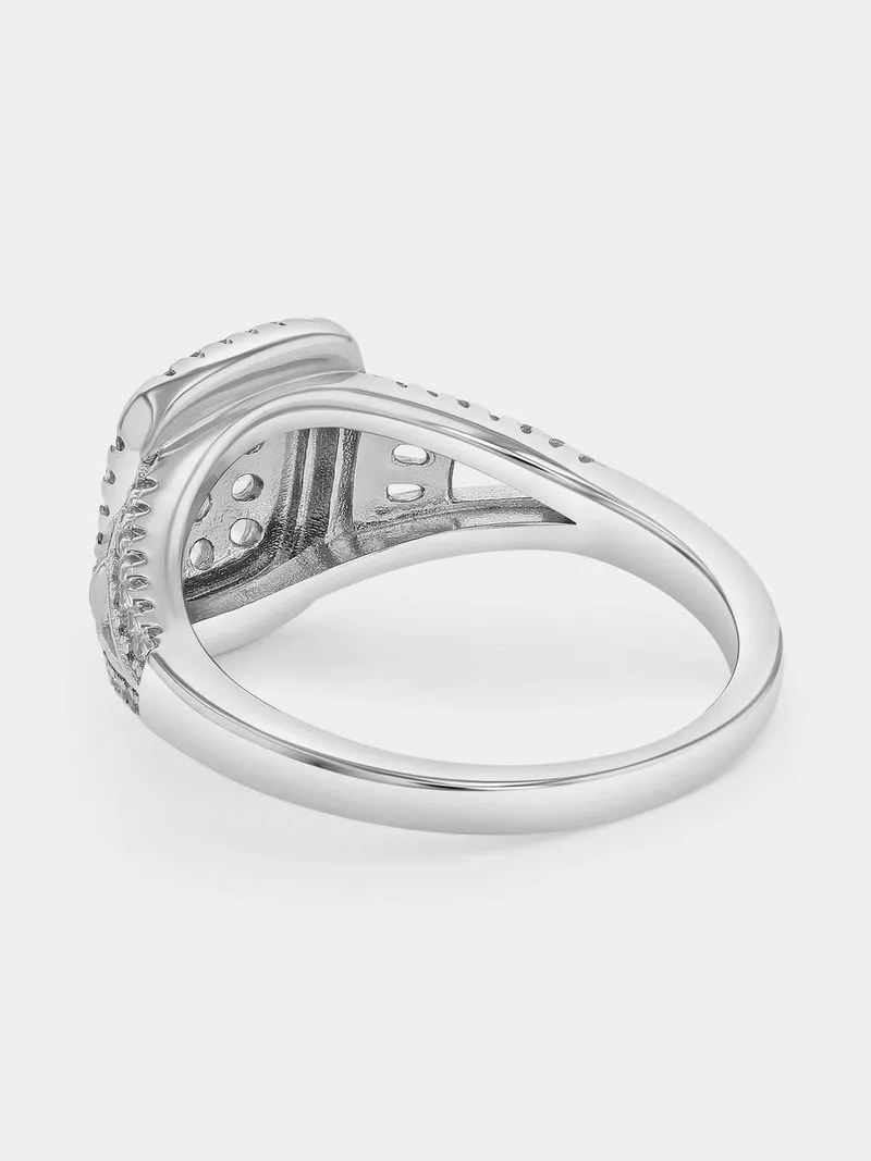 Sterling Silver Diamond & Created Sapphire Regtangle Halo Ring