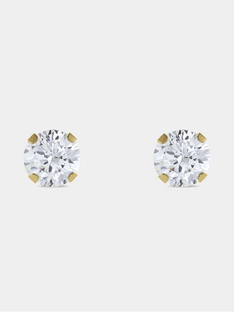 Gold -Tone Stainless Steel 6mm Round Cubic Zirconia Studs