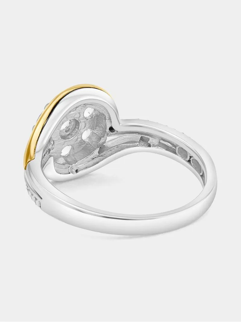 Yellow Gold & Sterling Silver Created Sapphire Round Cluster Ring