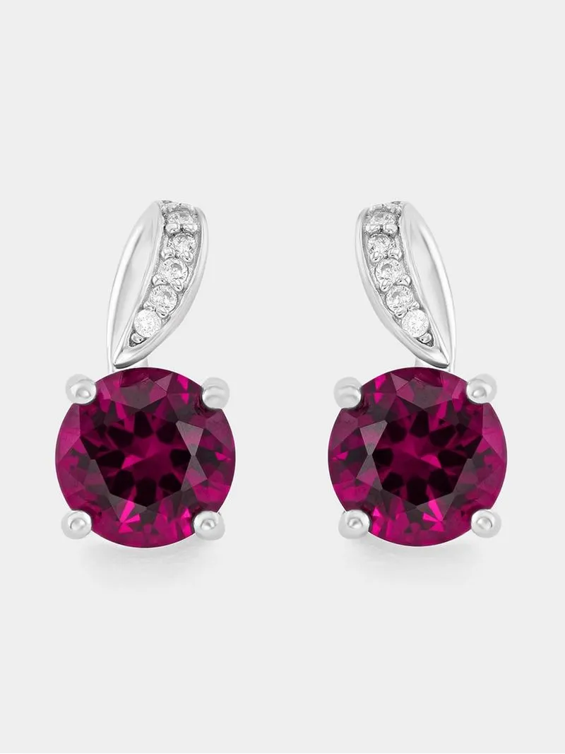 Sterling Silver Ruby Red Cubic Zirconia Solitaire Loop Stud Earrings