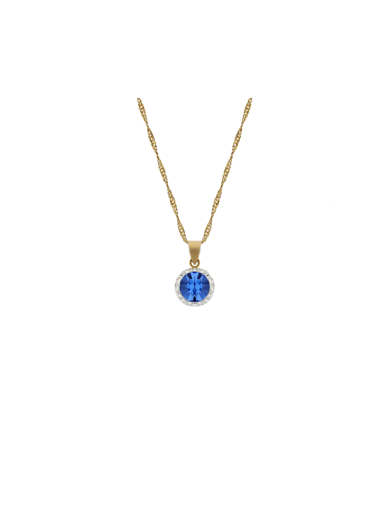 Yellow Gold & Sterling Silver, Sapphire Halo Pendant on a Chain