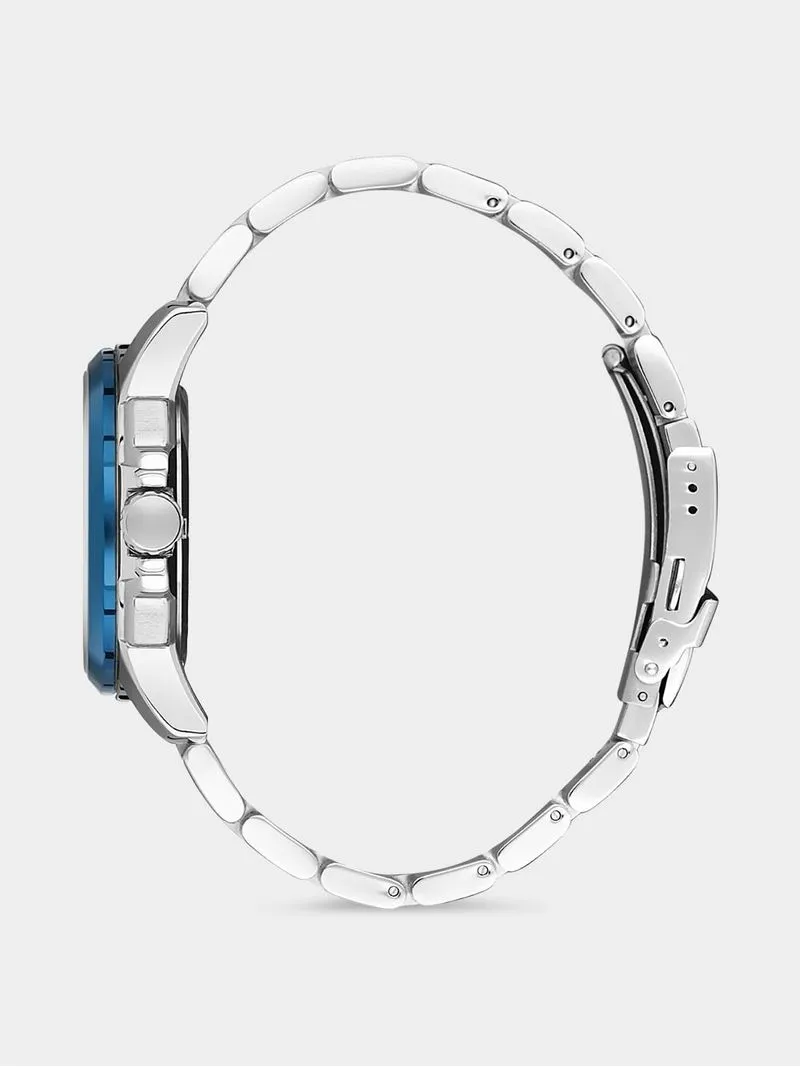 Daniel Klein Silver & Blue Plated Blue Dial Bracelet Watch