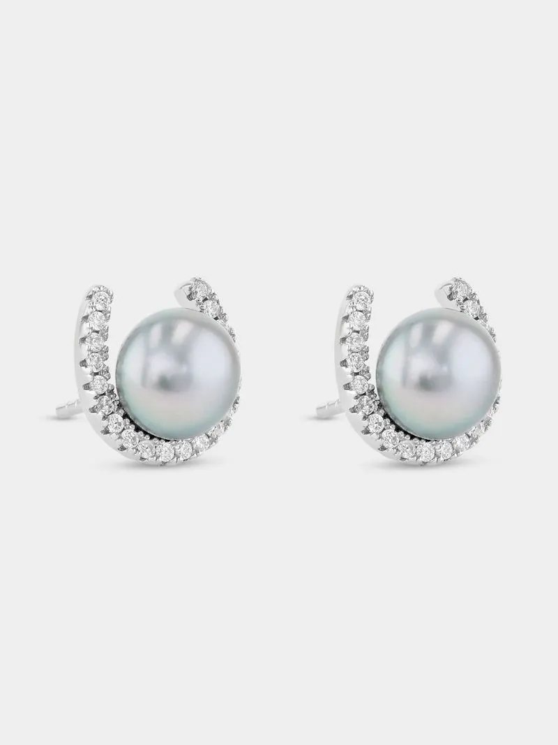 Sterling Silver Clear Cubic Zirconia Horse Shoe Earrings
