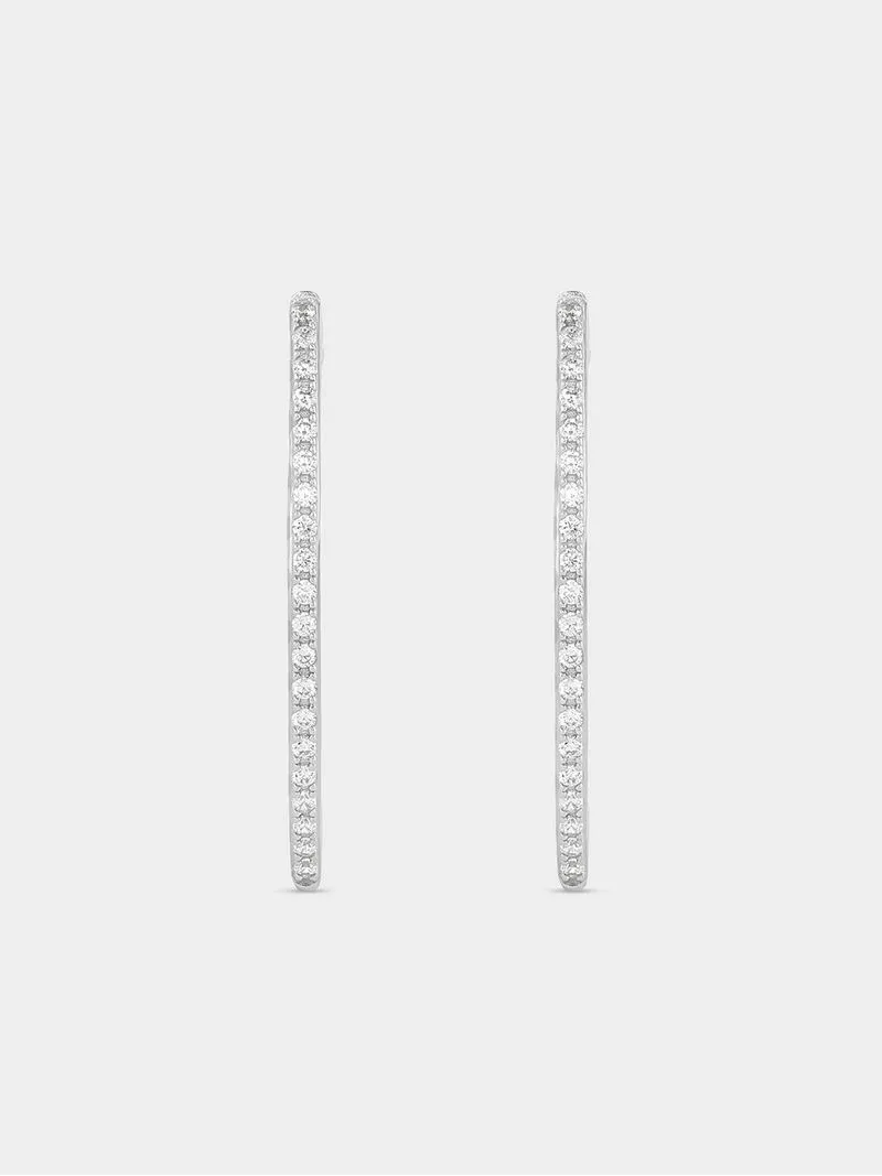 Sterling Silver Cubic Zirconia Marquise Open Hoop Earrings